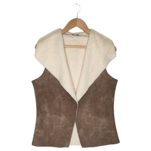 Naked Zebra Vest Top Womens L Super Soft Faux Suede Sherpa Lightweight Brown